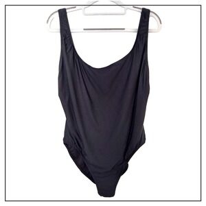 J Crew Bathing Suit 16 Black One Piece Open Back Bikini Wide Straps 50 UPF Lined